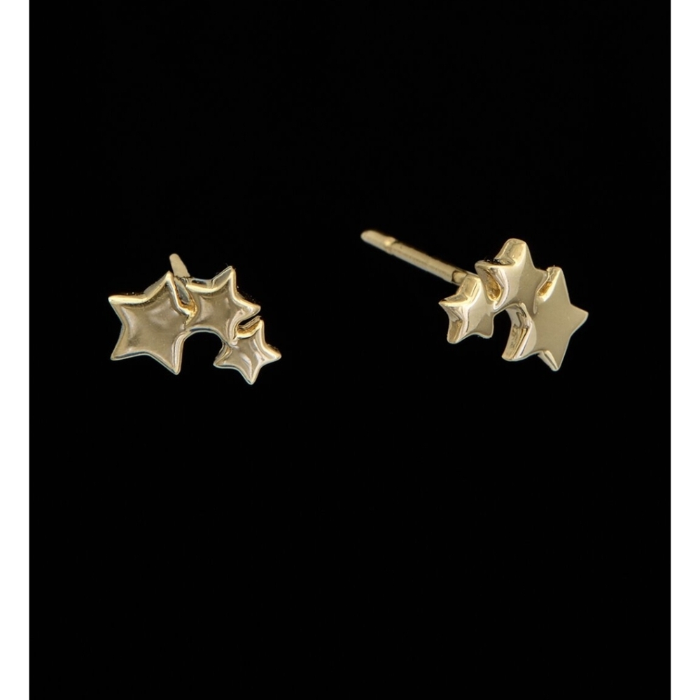 Gold Triple Star Stud Earrings